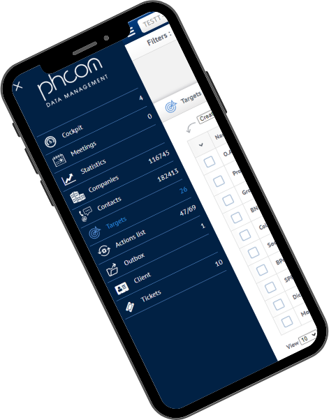 PHCom Data Management op mobiel